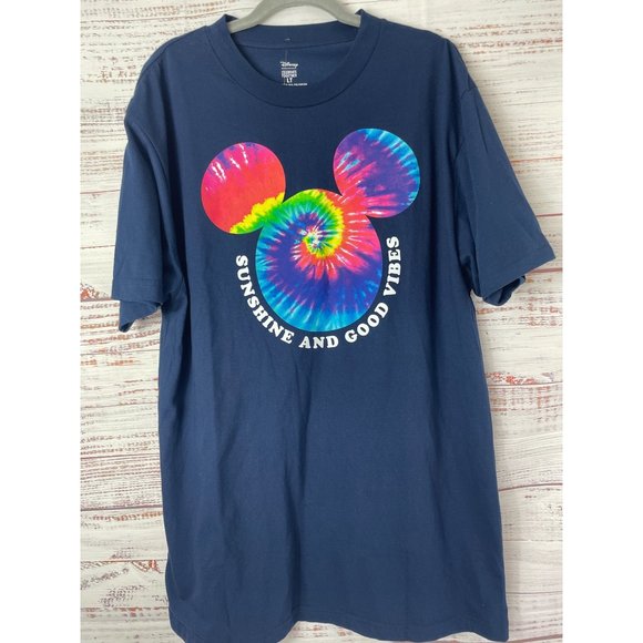 New DIsney Mickey Mouse Tie Dye Ears Navy Sunshine & Vibes T-Shirt sz Large Tall - Picture 2 of 6